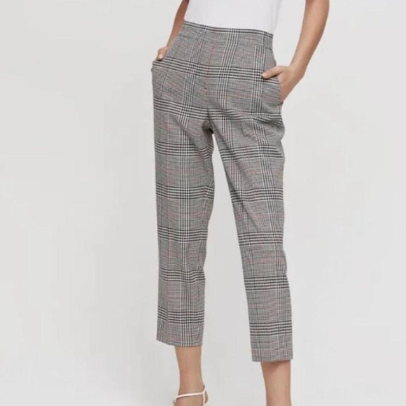Aritzia Babaton Conan Pants Cropped GlenCheck Plaid High Rise Pull On Stretch 4 - Picture 1 of 11